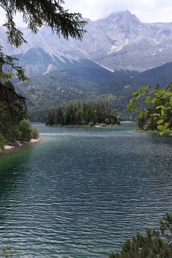 Gorgeous view of Eibsee Lake under Zugspitze, Germanys 