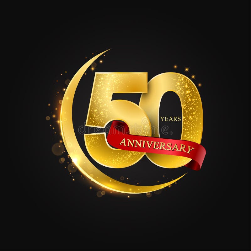 Eid al Adha 50 år årsdag Modellen med den arabiska guld- guld- halvmånen och blänker royaltyfri illustrationer Eid al Adha 50 år årsdag Modellen med den arabiska guld- guld- halvmånen och blänker royaltyfri illustrationer