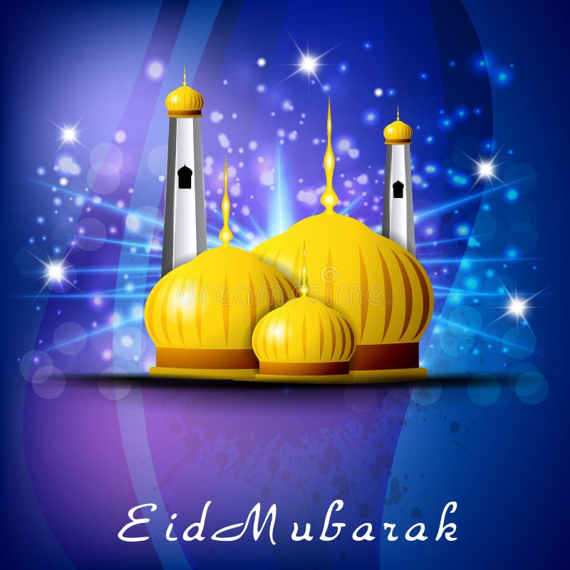 Eid Mubarak background with golden Mosque vector illustration