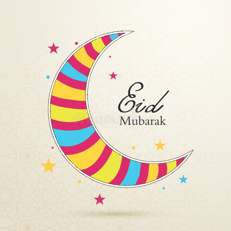 Eid Mubarak-concept met kleurrijke maan op lichte achtergrond met royalty-vrije illustratie Eid Mubarak-concept met kleurrijke maan op lichte achtergrond met royalty-vrije illustratie