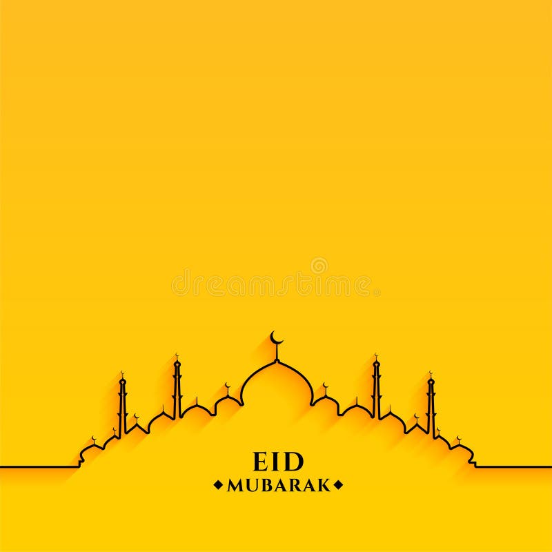 Eid Mubarak Line Mosque Design on Yellow Background Stock Vector -  Illustration of kareem, religion: 216307186