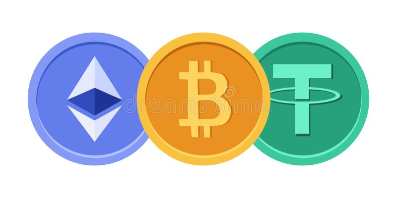 Eiescl. ryptocurrenane fissate con etere di bitone e tele su fondo bianco. royalty illustrazione gratis
