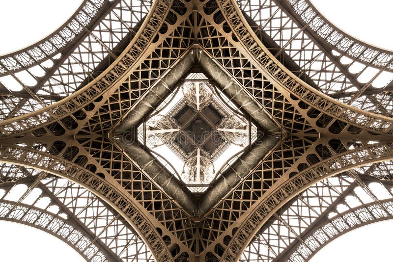 Eiffel Tower architecture detail, bottom view. Unique angle