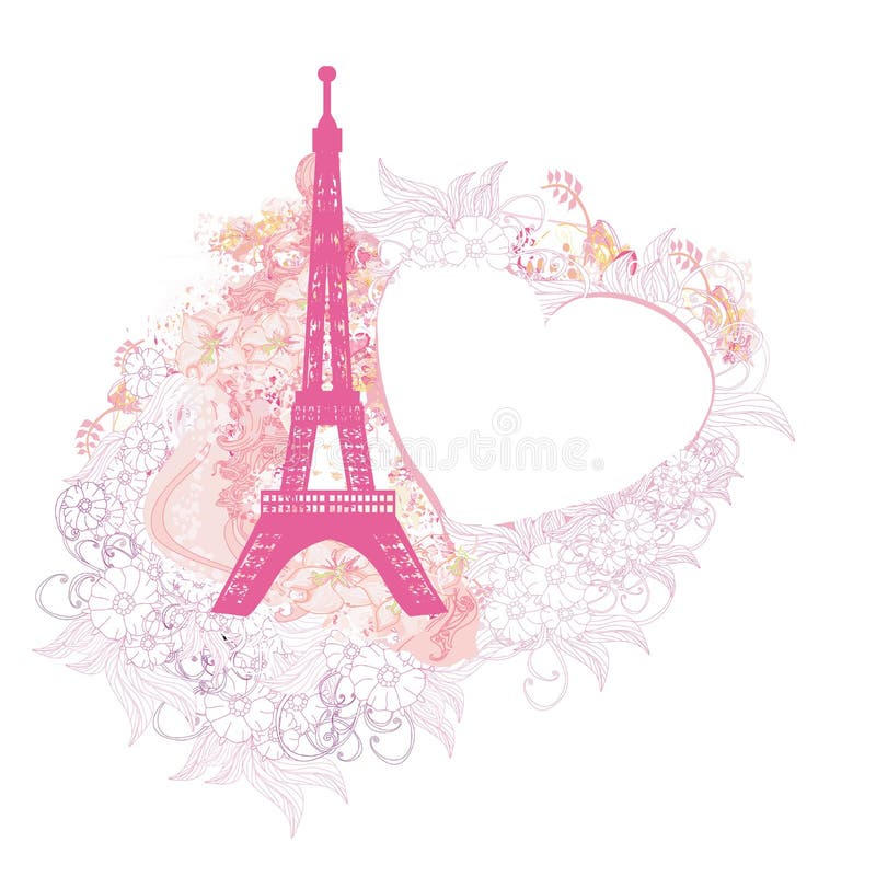 Eiffel Tower Artistic Card, Decorative Floral Frame Stock Vector ...