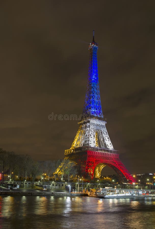 Eiffel tower in colors editorial photography. Image of sightseeing