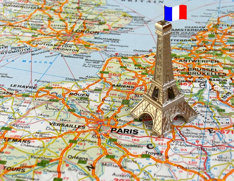 Eiffel tower on map