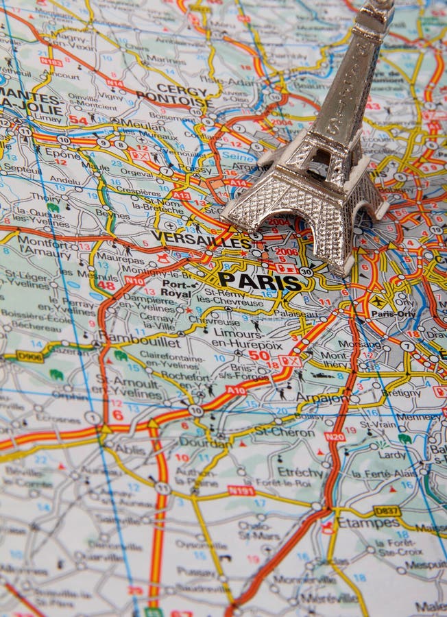 Eiffel Tower On A Map Of Paris Stock Photo - Image of ...