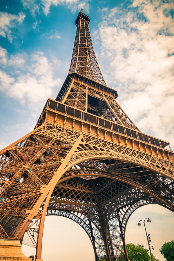 Eiffel Tower over blue sky stock photo. Image of architecture - 184336972