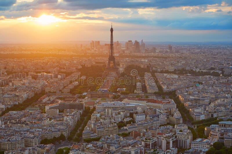 Eiffel Tower in Paris Aerial Sunset France Stock Photo - Image of ...