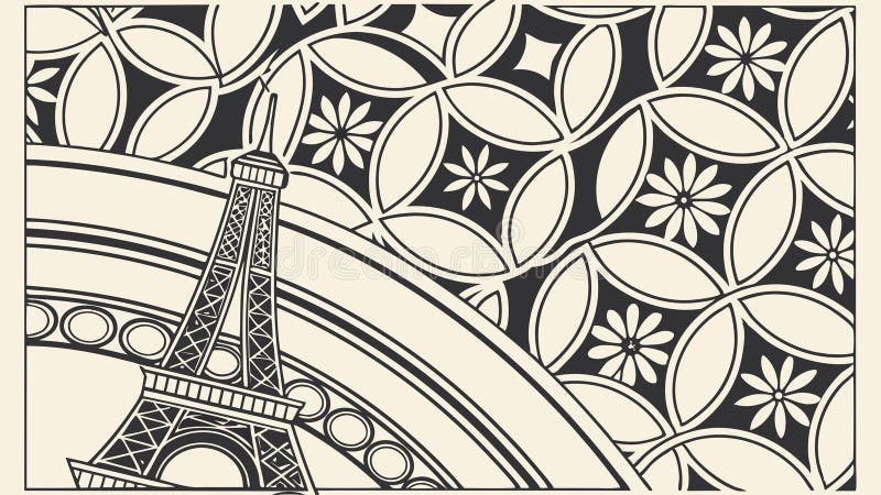 Eiffel Tower Scene with Decorative Geometric Pattern, vector design Generative AI vector illustration