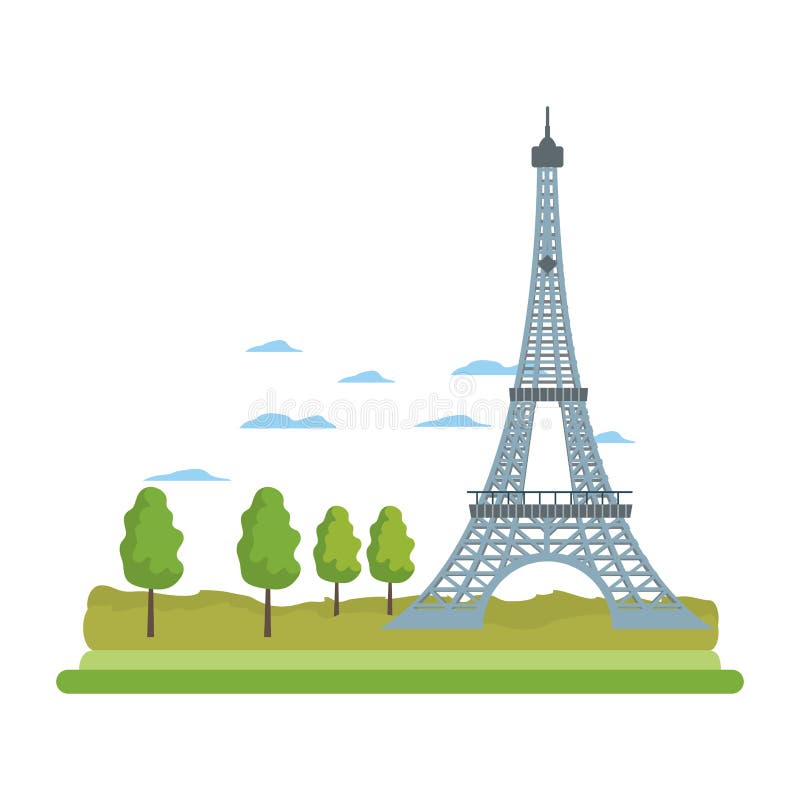 Eiffel Tower Structure and Cute Trees Stock Vector - Illustration of ...