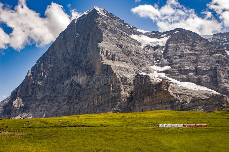 Eiger north face with train