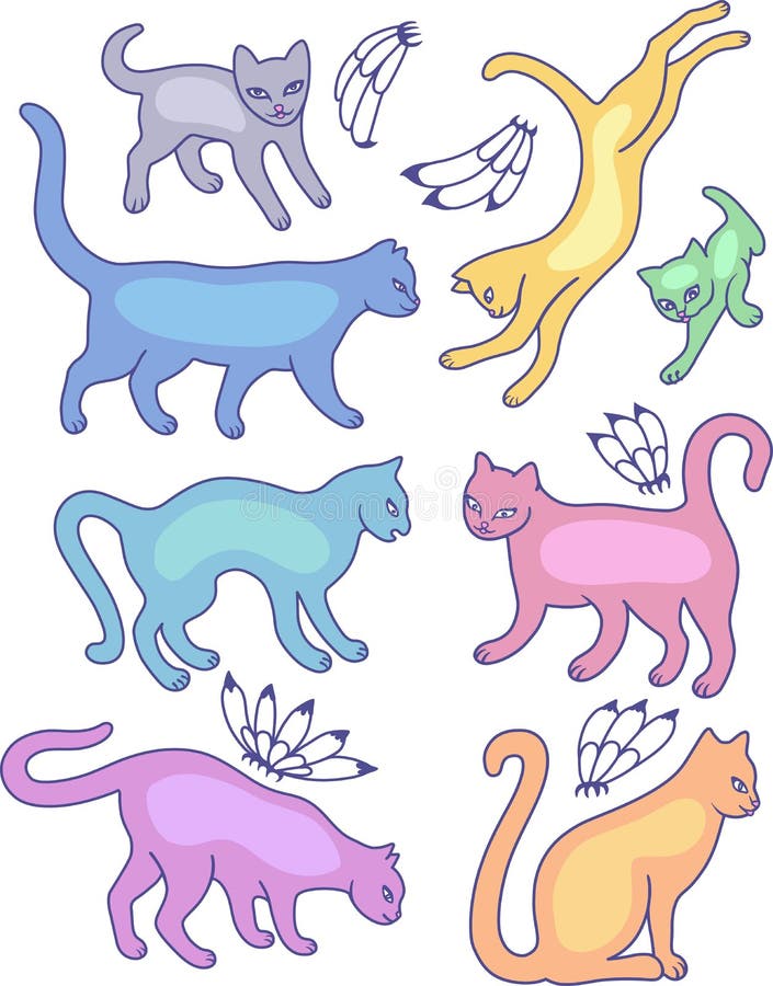 Eight cat silhouettes