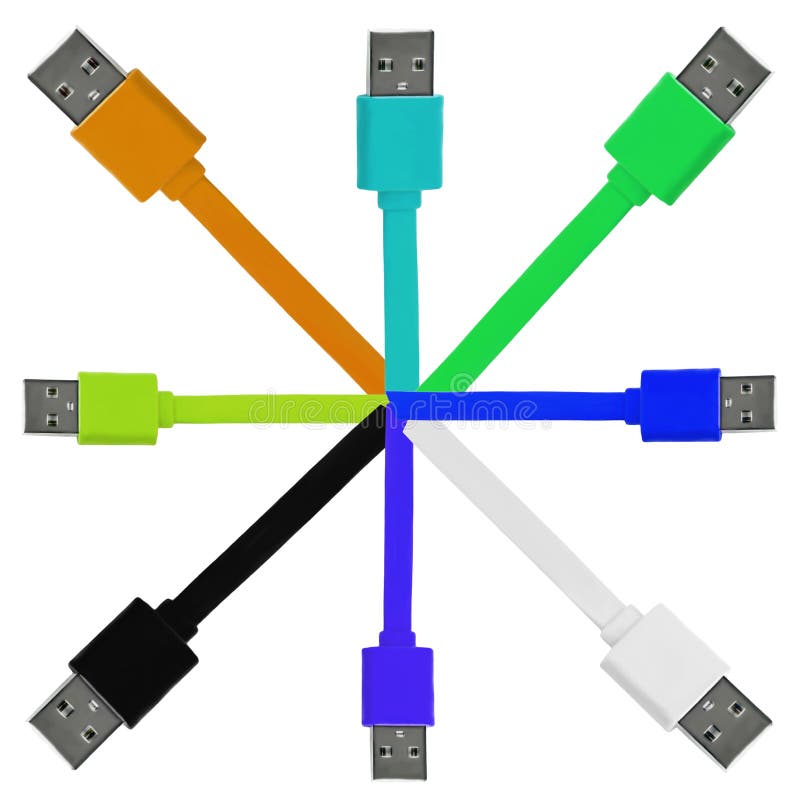 Seven Multicolored Usb Cables, With Connectors Under The Micro, The