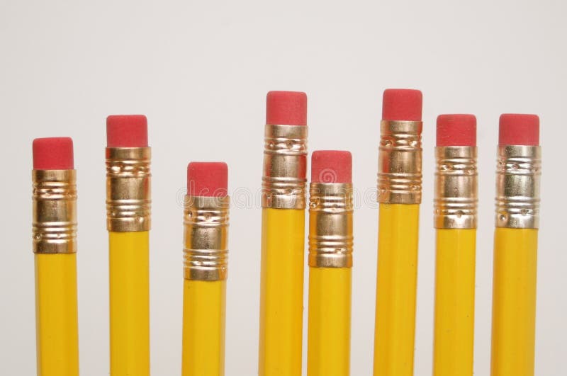 Eight yellow pencils stock image. Image of eraser, education 3365651
