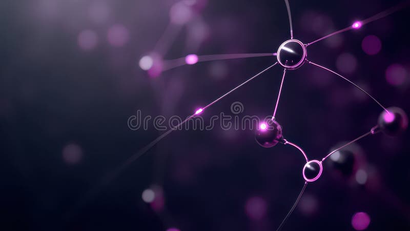 Ein abstrakter Netzwerkhintergrund mit leuchtenden violetten Knoten, die durch feine Linien verbunden sind und einen dynamischen u stock abbildung