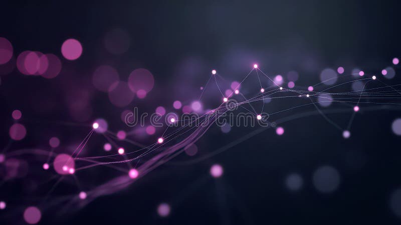 Ein abstrakter Netzwerkhintergrund mit leuchtenden violetten Knoten, die durch feine Linien verbunden sind und einen dynamischen u lizenzfreie abbildung