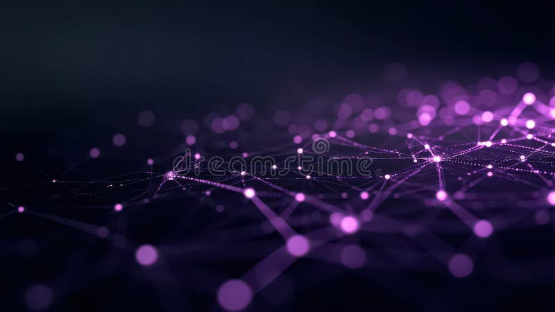 Ein abstrakter Netzwerkhintergrund mit leuchtenden violetten Knoten, die durch feine Linien verbunden sind und einen dynamischen u stock abbildung