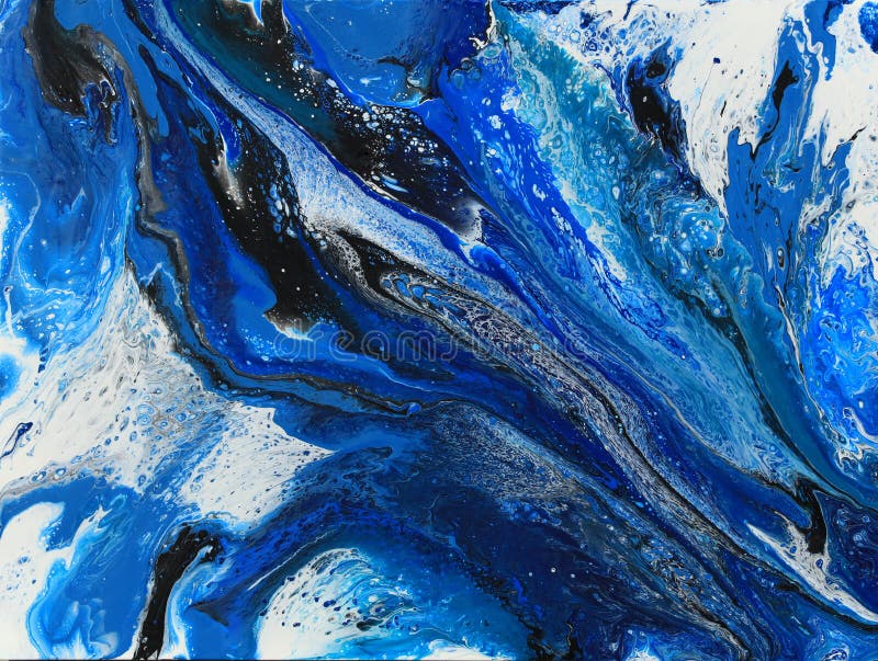 An original acrylic pour painting by Robbin Siembieda on canvas in blues, white, and black. A natural flow of acrylic paint with cells, texture and patterns. An original acrylic pour painting by Robbin Siembieda on canvas in blues, white, and black. A natural flow of acrylic paint with cells, texture and patterns