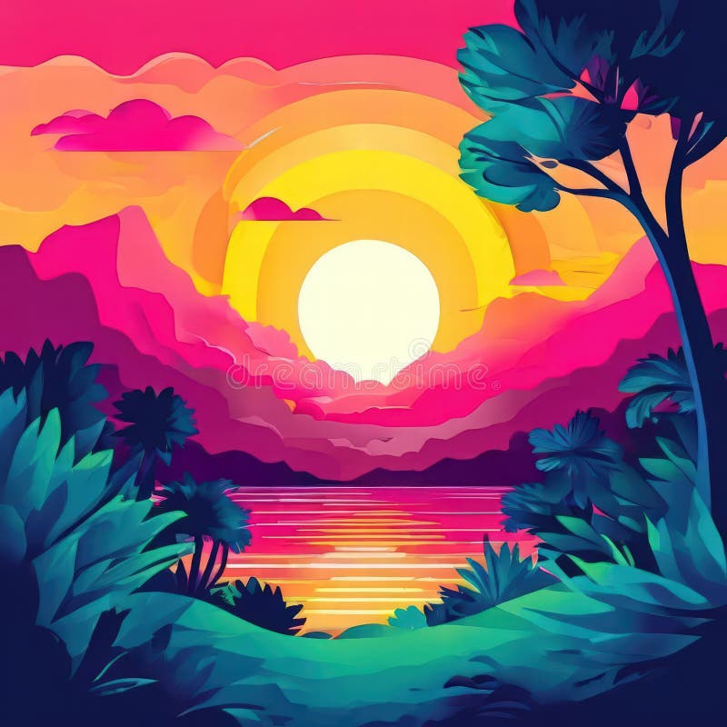 Ein AI-Bildgenerator mit lebendiger abstrakter botanischer Illustration mit heller stockbilder