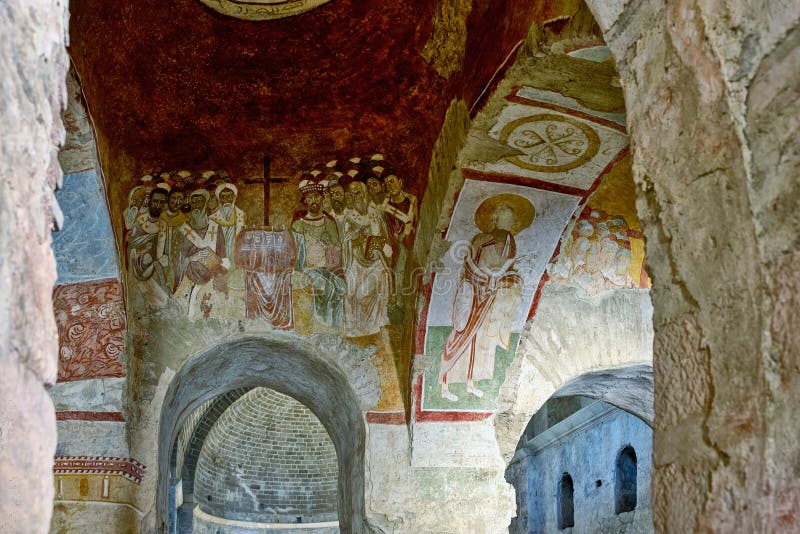 Ancient Byzantine fresco on the wall of St Nicholas church in Demre (Myra), Antalya, Turkey. Ancient Byzantine fresco on the wall of St Nicholas church in Demre (Myra), Antalya, Turkey