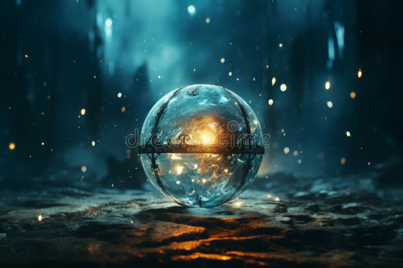 Ein Bild eines leuchtenden Balls in einer dunklen Höhle stock abbildung