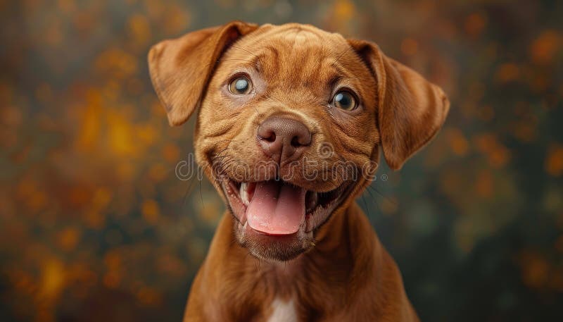 Ein brauner Hund mit rosa Zunge lächelt nach einem von mir erzeugten Bild stockfotos