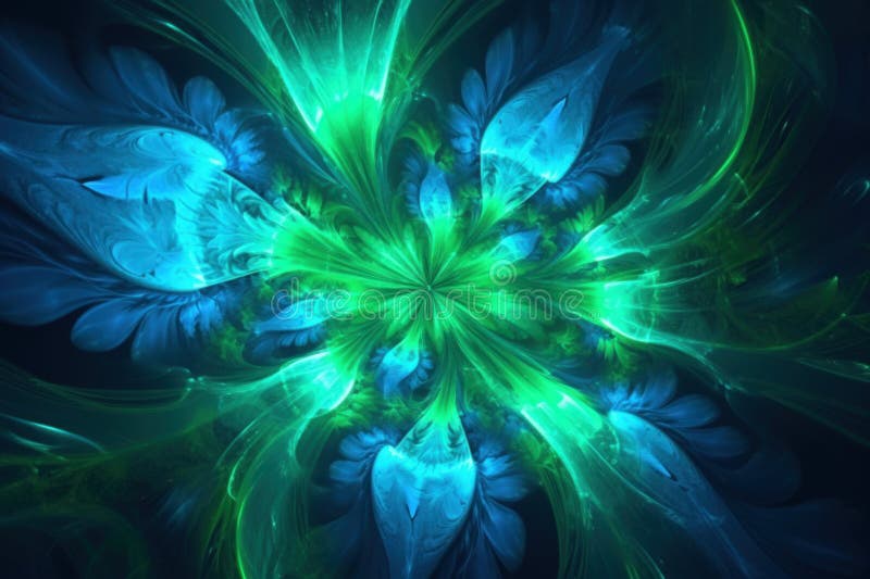 Ein computergeneriertes Bild einer blauen und grünen Blume. generatives ai-Image. stock abbildung