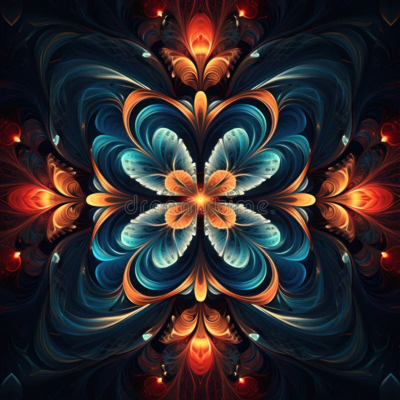 Ein computergeneriertes Bild einer blauen und orangefarbenen Blume. generatives ai-Image. lizenzfreie abbildung
