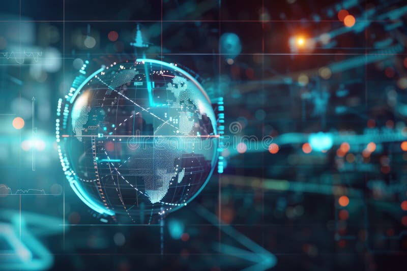 Ein computergeneriertes Bild eines Globus mit blauem Hintergrund stockbilder