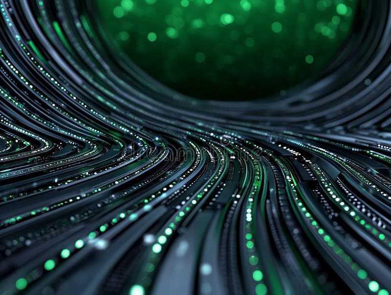 Ein computergeneriertes Bild eines Tunnels mit grünen Lichtern lizenzfreie stockfotografie