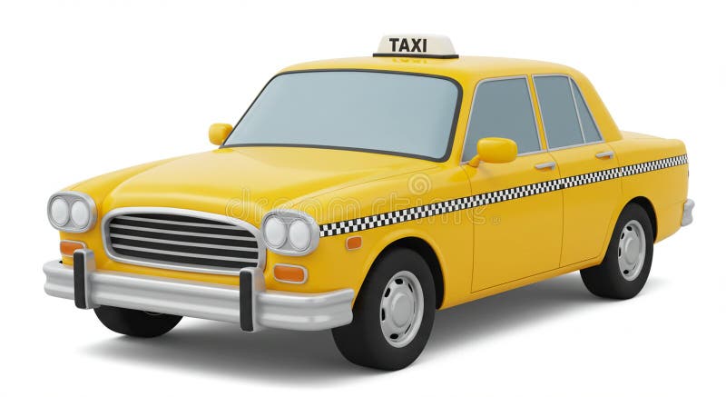 Ein 3D-Bild eines klassischen gelben Taxi. Das Auto hat einen schwarzen Schachbrettmuster lizenzfreie abbildung