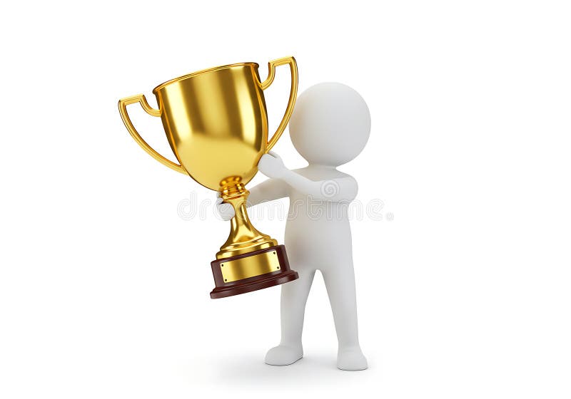 Ein 3D-Render einer weißen Abbildung mit einer Golden Trophy : Ein Symbol für Erfolg und Sieg stock abbildung