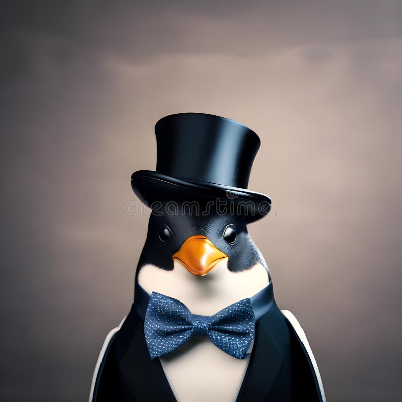 Ein Dapper Pinguin, der eine Krawatte und einen Top Hut für ein formales Ereignis vorführt2 stock abbildung