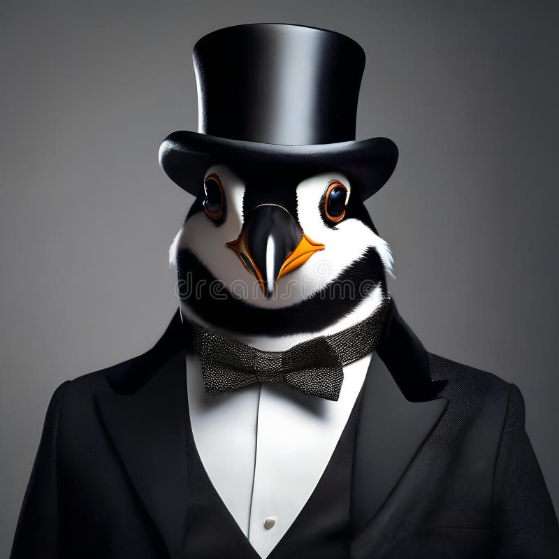Ein Dapper Pinguin, der einen Bowtie und einen Top Hut für ein formales Event vorführt4 lizenzfreie abbildung