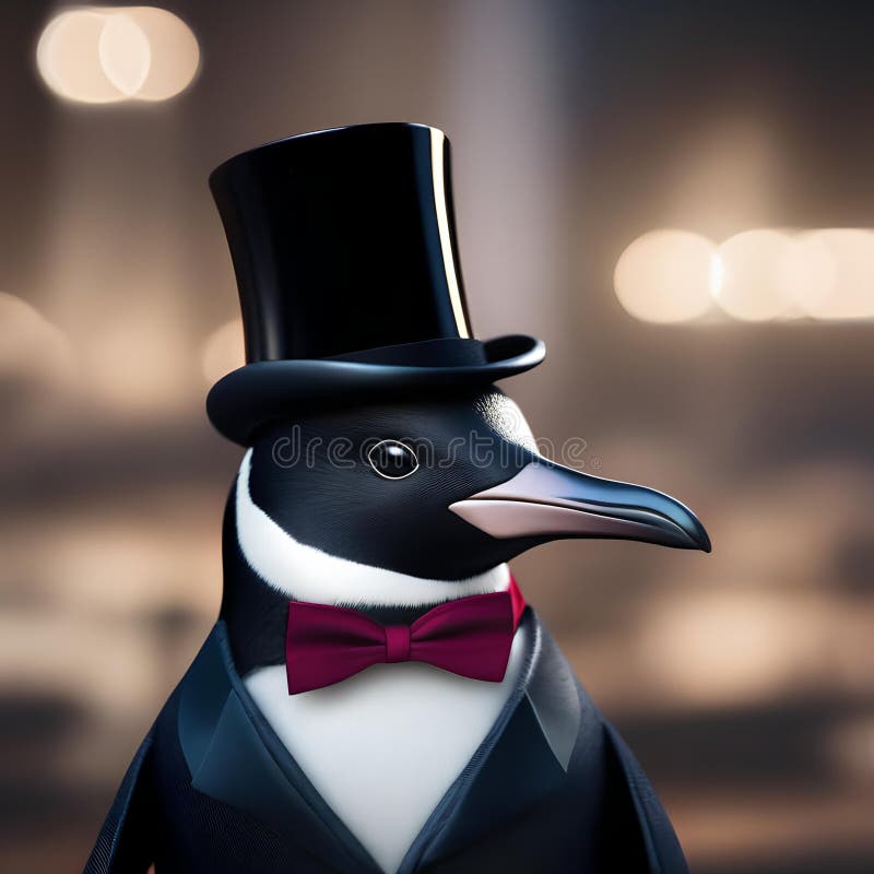 Ein Dapper Pinguin, der einen Bowtie und einen Top Hut für ein formales Event vorführt3 lizenzfreie abbildung