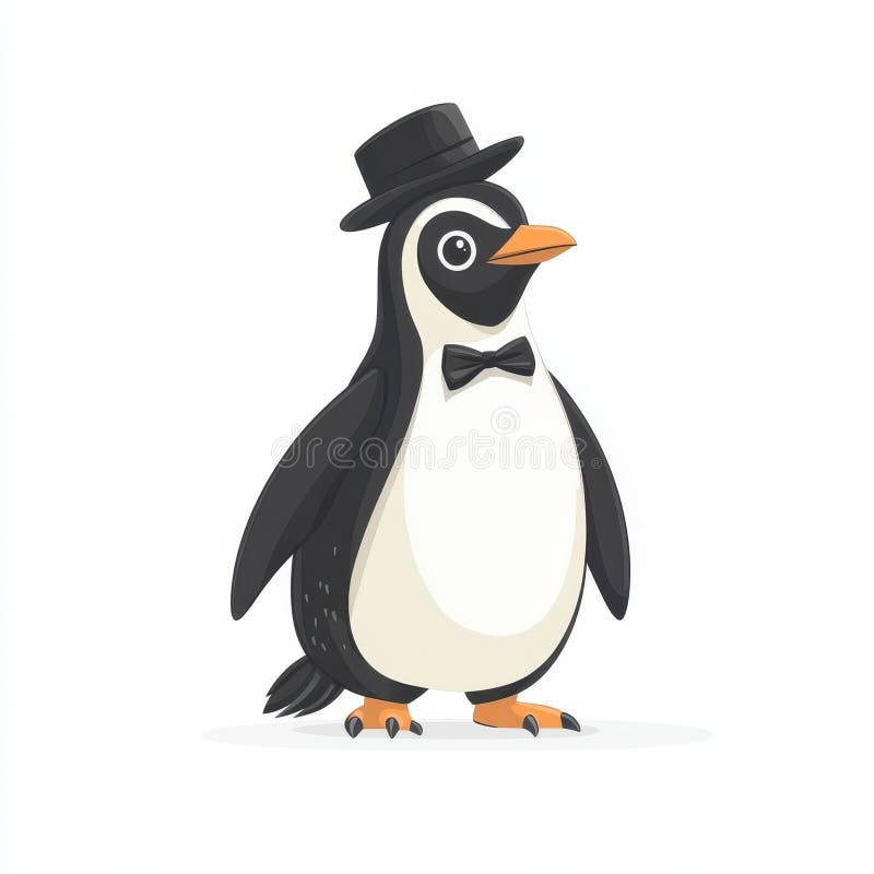 Ein Dapper Pinguin in einem oberen Hut und Bugband isoliert auf weißem Hintergrund stock abbildung