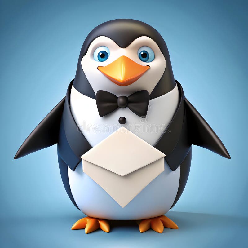 Ein Dapper Pinguin in einem Tuxedo liefert Einladungen für Hochzeiten vektor abbildung