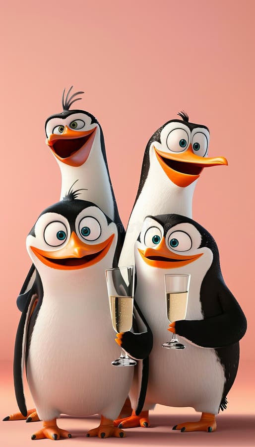 Ein Dapper Pinguin in Tuxedo jubelt mit Champagner in einem Ballsaal inmitten eleganter Gäste lizenzfreie abbildung