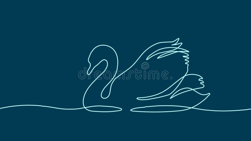 Ein durchgehender Schwanenvogel auf Wasseroberfläche im Art Zeichnen. Schwarz-Tinte-Linearzeichnung. Skizze für Druckschwäne lizenzfreie abbildung