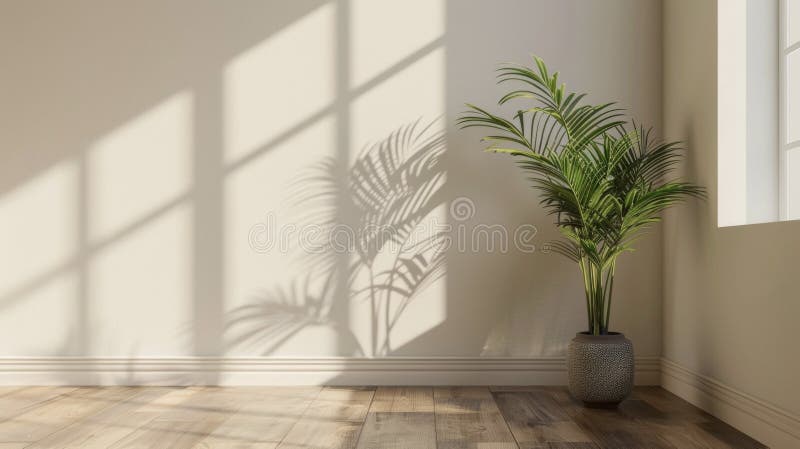 Ein einfaches Wohnzimmerdesign mit einer Topfpflanze und einigen ausgewählten Dekoelementen. . lizenzfreie stockfotografie