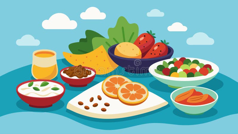 Ein einladendes Sortiment mediterraner Mezze mit herzhaften lentischen Salat, würzigem halloumi Käse und zartem gefülltem Teig lizenzfreie abbildung