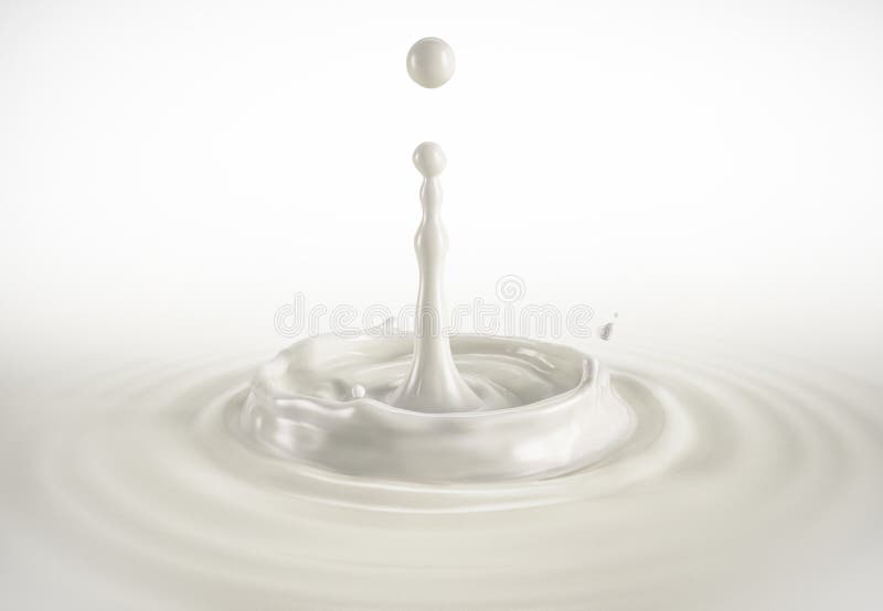 Ein einzelner Milchtropfen, der des Milchpools mit Kräuselungen spritzt stock abbildung