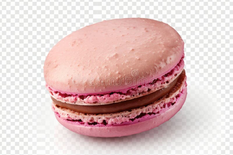 Ein einziger rosa Macaron mit einer zarten, knusprigen Schale und glatter Füllung, isoliert auf weißem Hintergrund stock abbildung