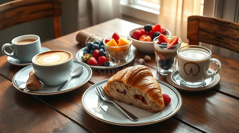 Ein elegantes Frühstücksbuffet, das perfekt für ein kulinarisches Banner geeignet ist lizenzfreie abbildung