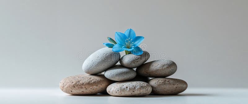 Ein enger Schuss eines Felsenbündels, das eine einsame blaue Blüte in seiner Mitte umfasst lizenzfreie stockfotografie