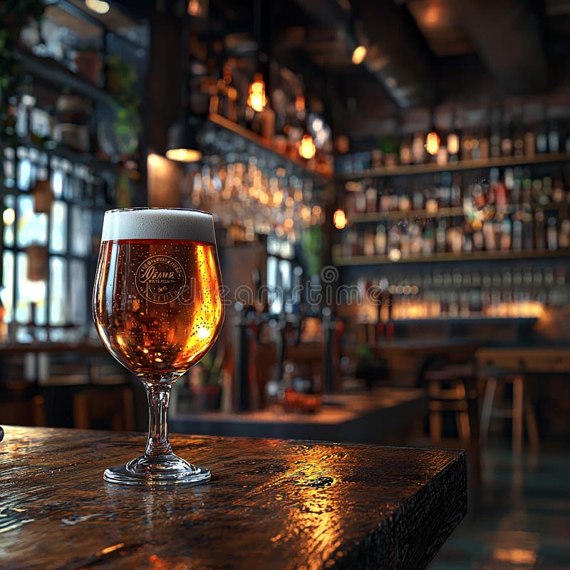 Ein erfrischendes Bier in einem Glas auf einer hölzernen Bar in einem Pub, perfekt für ein geselliges Treffen oder einen entspanne vektor abbildung