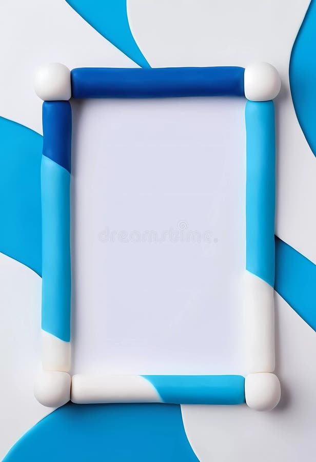 Ein farbenfroher Rahmen aus blau-weiß spielt auf einem hellen abstrakten Hintergrund. Leerstelle innerhalb. Der leere Raum innerhalb lädt zu Kreativität und Ausdruck ein, ideal um Kunst zu zeigen. ai generiert.