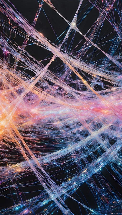 Ein faszinierendes Netzwerk glühender Threads, die an ein kosmisches Netz oder neuronales Netzwerk erinnern stock abbildung