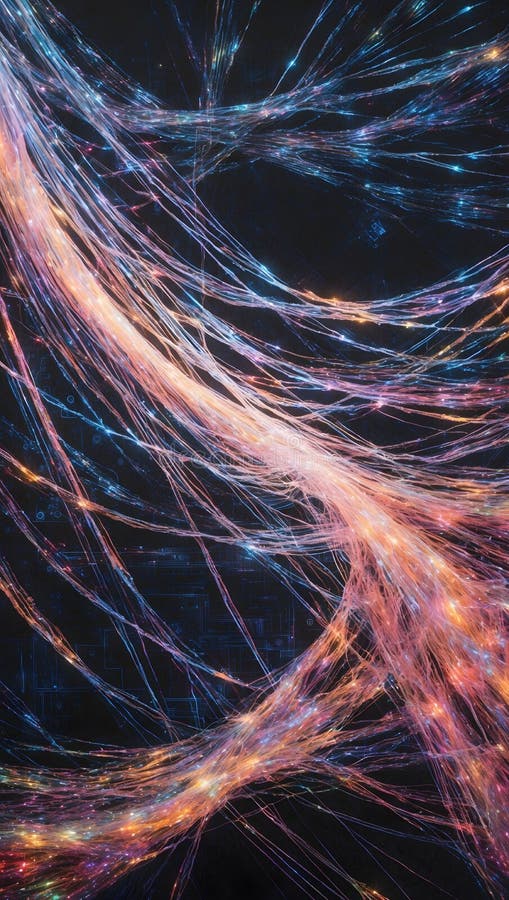 Ein faszinierendes Netzwerk glühender Threads, die an ein kosmisches Netz oder neuronales Netzwerk erinnern stock abbildung